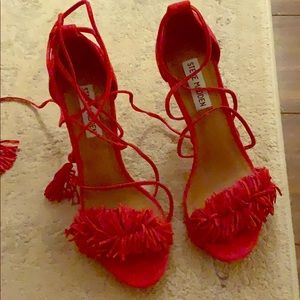 Brand new never worn Steve Madden red fringe heels